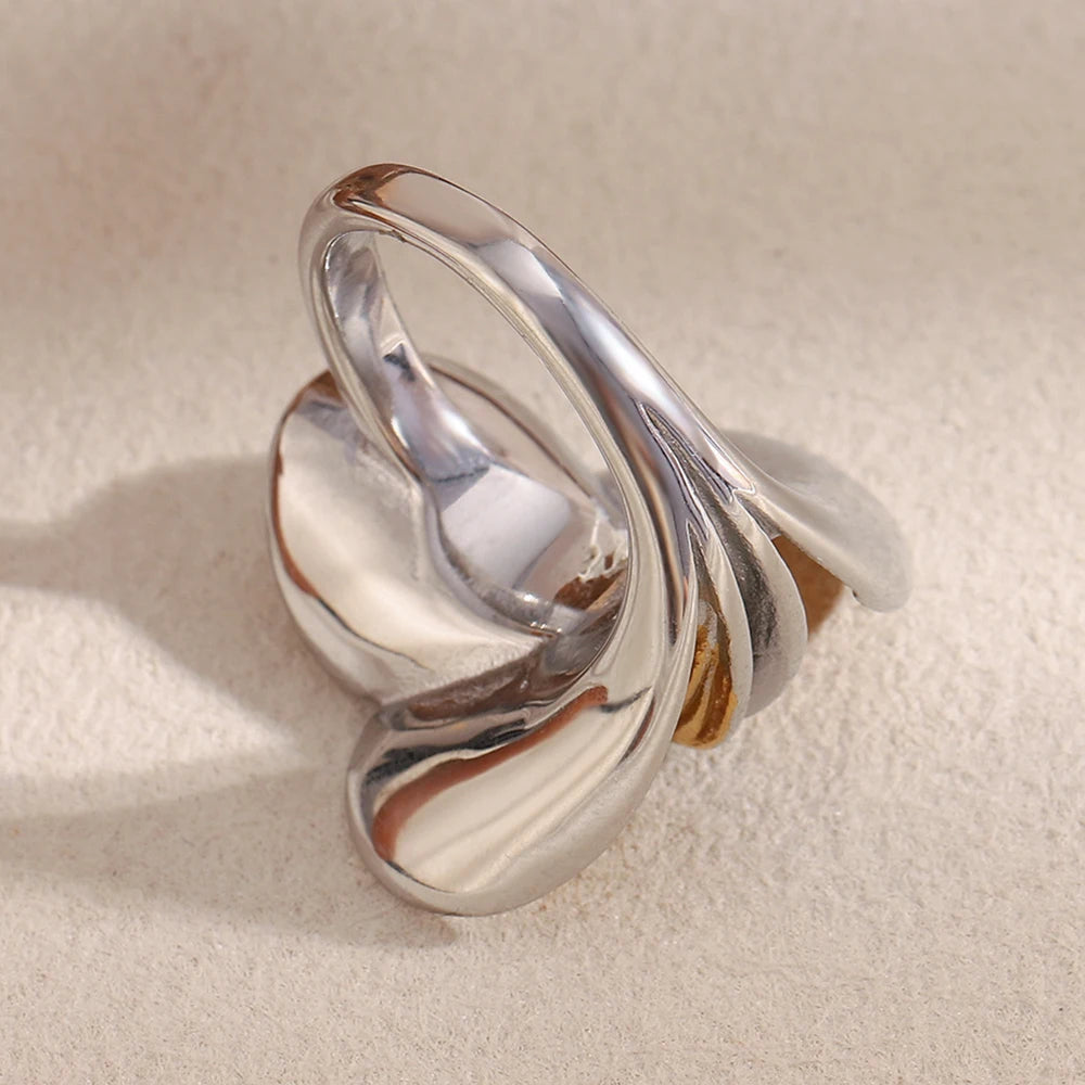 MamacitaSlay 316L Stainless Steel Two Tone Petal Ring Party Waterproof Jewelry Women's Elegant 18K Gold Plated Ring Gift 2025