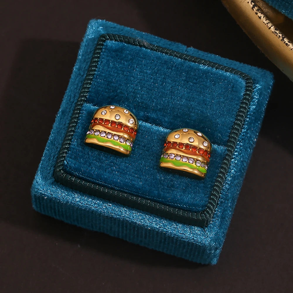 MamacitaSlay Sweet colorful enamel sandwich pizza ice cream sparkling Women's earrings gold plated Jewelry Woman accesories