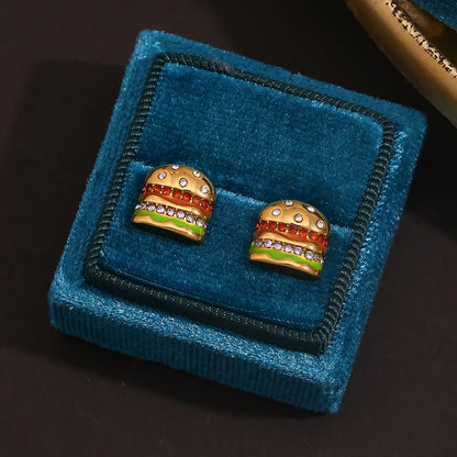 MamacitaSlay Sweet colorful enamel sandwich pizza ice cream sparkling Women's earrings gold plated Jewelry Woman accesories