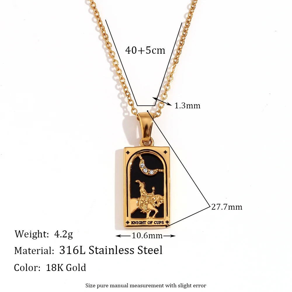MamacitaSlay 316L Stainless Steel Zircon Tarot Necklace 18K Gold Plated Waterproof Jewelry Women's Creative Elegant Necklace