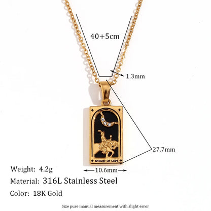 MamacitaSlay 316L Stainless Steel Zircon Tarot Necklace 18K Gold Plated Waterproof Jewelry Women's Creative Elegant Necklace