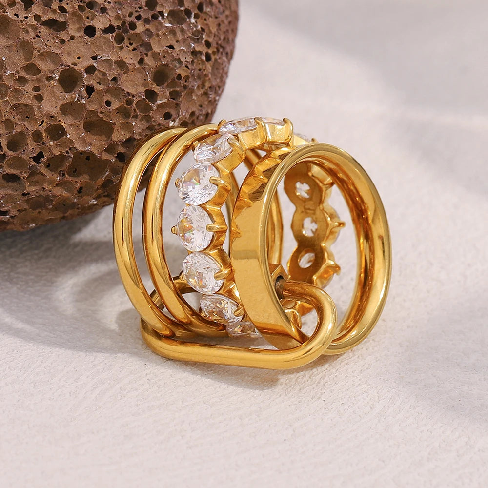 MamacitaSlay Creative 316L Stainless Steel Zircon Multilayer Ring Party Waterproof Jewelry Women's Charm Ring High Quality Gift