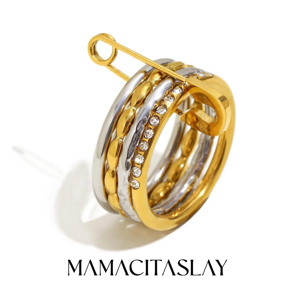 MamacitaSlay 316L Stainless Steel Zircon Mixed Color Multilayer Paperclip Ring Party Waterproof Jewelry Women's Unique Ring Gift