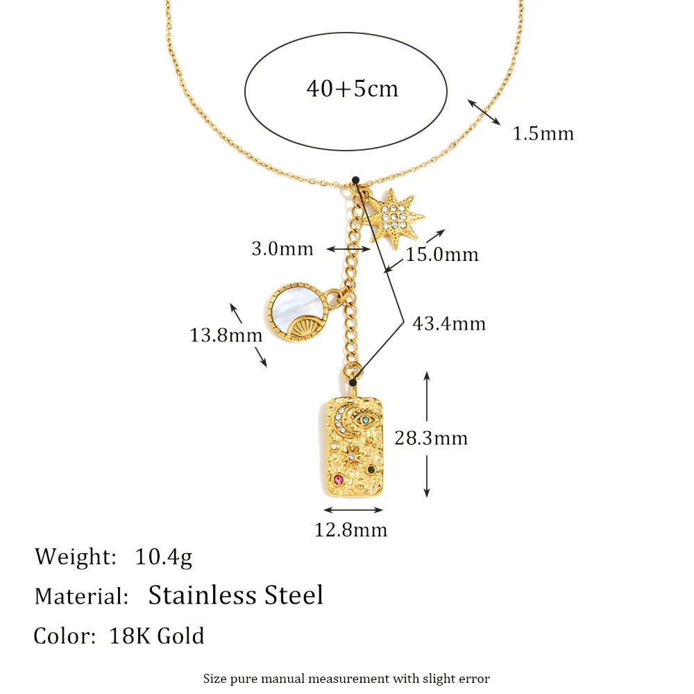 MamacitaSlay Unique 316L Stainless Steel Star Moon Evil Eye Zircon Necklace Ring 18K Gold Plated Waterproof Jewelry For Women