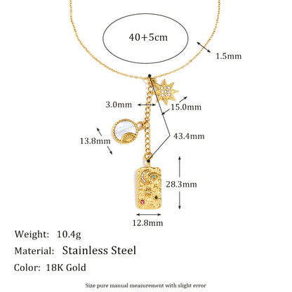 MamacitaSlay Unique 316L Stainless Steel Star Moon Evil Eye Zircon Necklace Ring 18K Gold Plated Waterproof Jewelry For Women