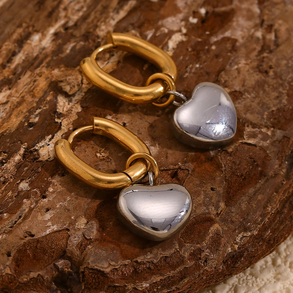 MamacitaSlay Mixed Color Gold Plated O Shape Hoop Silver Color Heart Drop Earrings trendy women's stainless steel jewelry