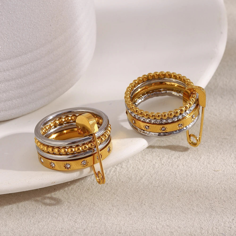 MamacitaSlay 316L Stainless Steel Zircon Mixed Color Multilayer Paperclip Ring Party Waterproof Jewelry Women's Unique Ring Gift