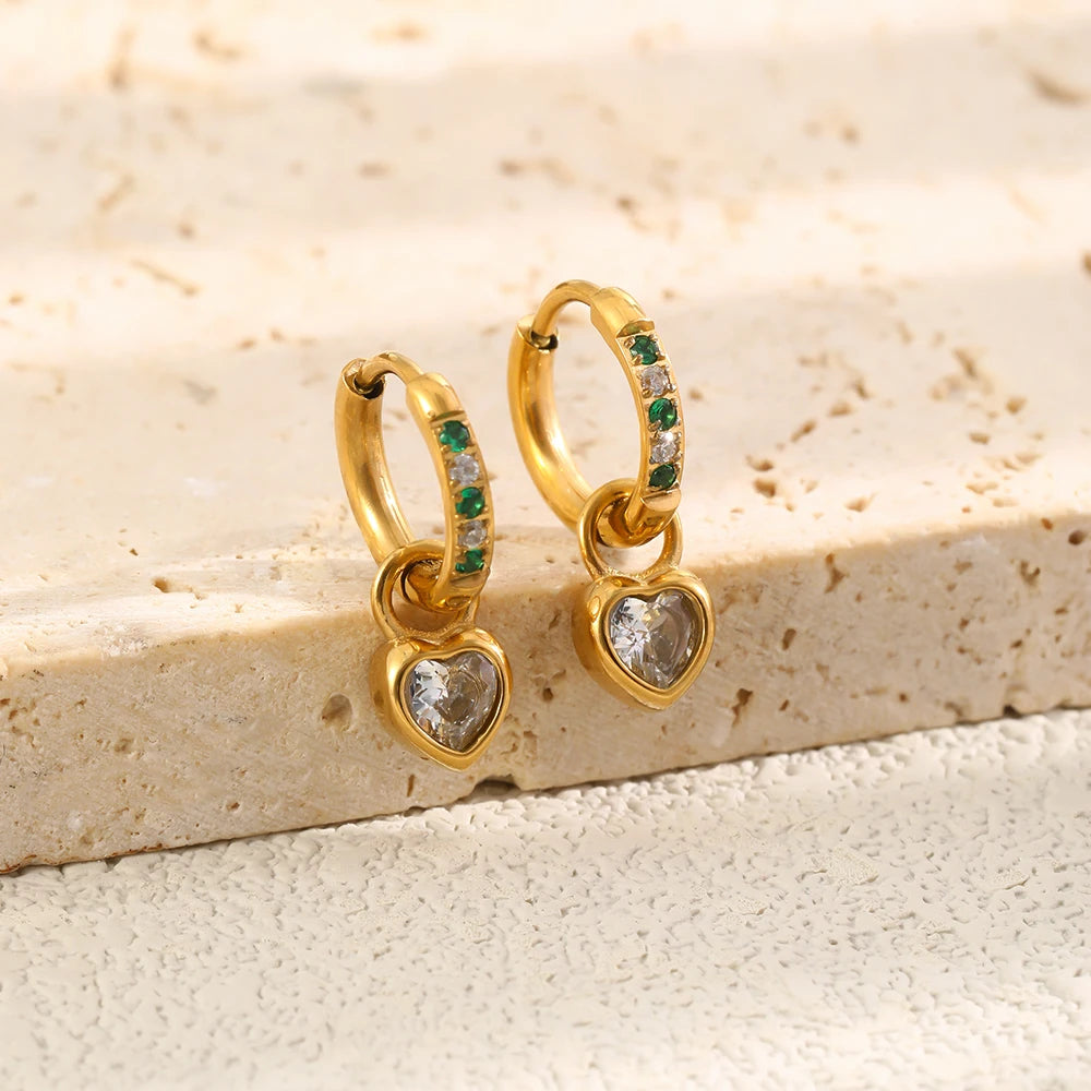 MamacitaSlay 316L Stainless Steel Heart Zircon Hoop Earrings 18K Gold Plated Waterproof Jewelry For Women Daily Party Retro Gift