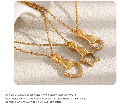 MamacitaSlay 316L Stainless Steel Hand Holding CZ Pendant Necklace 18K Gold Plated Waterproof Jewelry For Women Unique Gift