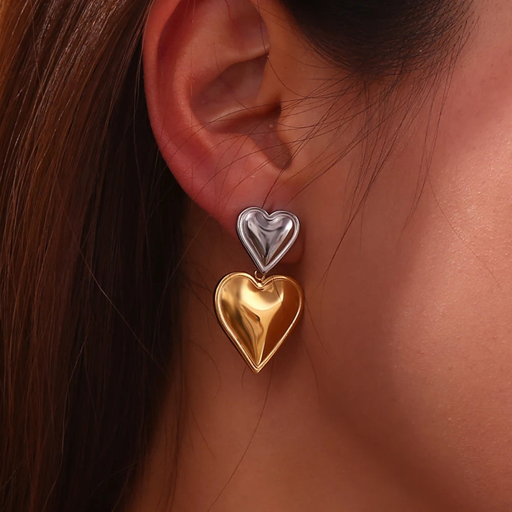 MamacitaSlay 316L Stainless Steel Mixed Color Heart Drop Earrings 18K Gold Plated Waterproof Jewelry For Women Everyday Wear