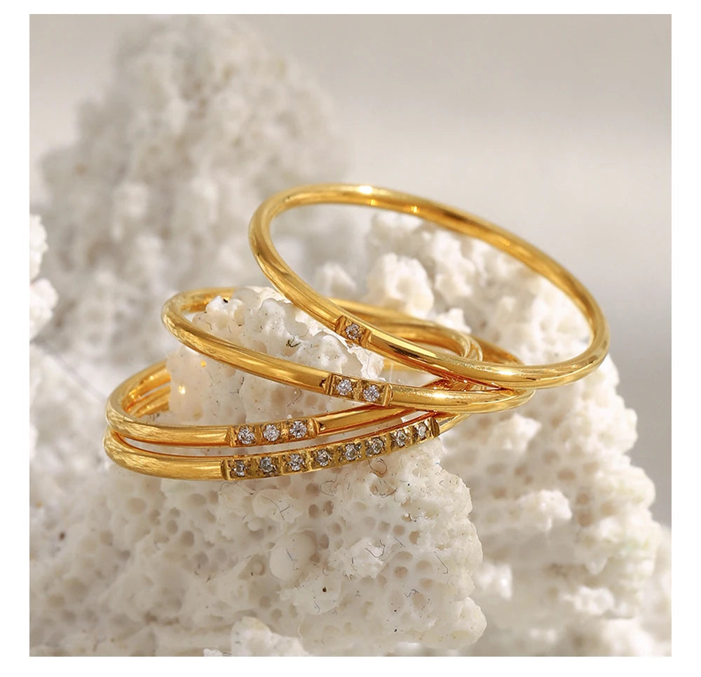 MamacitaSlay 316L Stainless Steel AAA Zircon Slim Stackable Ring Set 18K Gold Plated Minimalist Waterproof Jewelry For Women