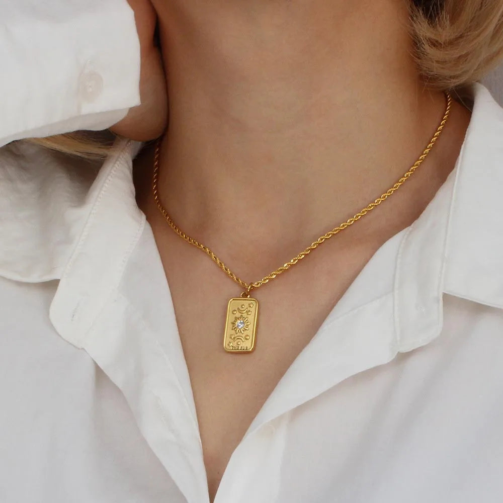 MamacitaSlay 316L Stainless Steel Tarot Card Pendant Necklace 18K Gold Plated Waterproof Neck Jewelry Women's Unique Necklace