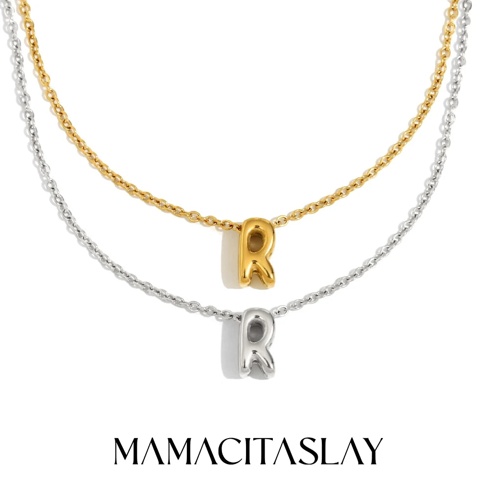 MamacitaSlay 316L Stainless Steel Letter Pendant Necklace Waterproof 18K Gold Plated Neck Jewelry Women's Minimalist Necklace