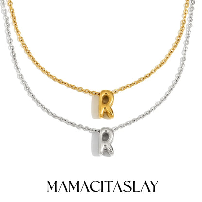 MamacitaSlay 316L Stainless Steel Letter Pendant Necklace Waterproof 18K Gold Plated Neck Jewelry Women's Minimalist Necklace