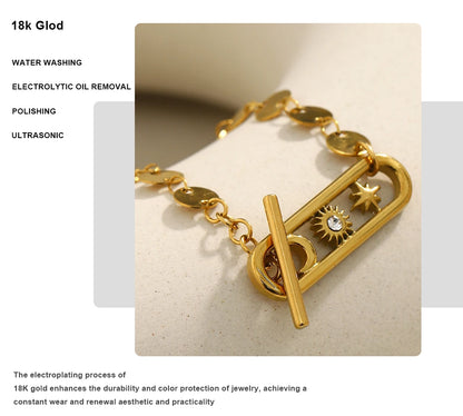 MamacitaSlay 316L Stainless Steel Celestial Sun Moon Star OT Chain Bracelet 18K Gold Plated Waterproof Jewelry For Women Gift