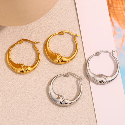 MamacitaSlay 18K Gold Plated Stainless Steel Moon Hoop Earrings Unique Waterproof Jewelry Women's Charm Statement Earrings Gift
