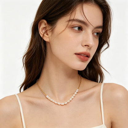 MamacitaSlay 316L Stainless Steel Zircon Baroque Pearl Earrings Necklace 18K Gold Plated Waterproof Jewelry Set For Women Gift
