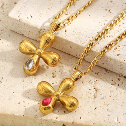 MamacitaSlay 316L Stainless Steel Heart Cross Zircon Earrings Necklace 18K Gold Plated Waterproof Jewelry Set Women's Gifts