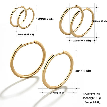 MamacitaSlay New Trend 316L Stainless Steel Jewelry For Women Circle 18K Gold Plated Earrings 6 Size Thin Hoop Earrings Gift