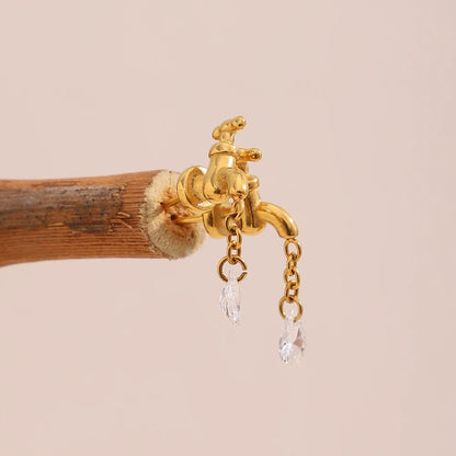 MamacitaSlay 316L Stainless Steel Unique Faucet Water Drop Zircon Earrings 18K Gold Plated Creative Waterproof Jewelry For Women