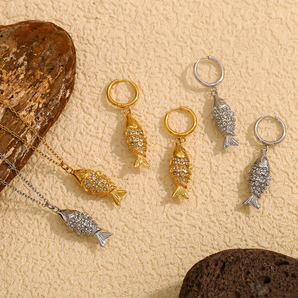 MamacitaSlay Wholesale Lucky Koi Drop Earrings Women Waterproof Gold Plated 316L Stainless Steel Women's Jewelry New In Earrings
