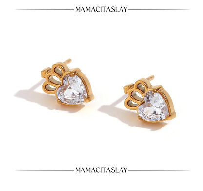 MamacitaSlay Delicate Zircon Flower Crown Horse Eye Stainless Steel Earrings Mini 18K Gold Plated Stud Earrings Fashion Jewelry