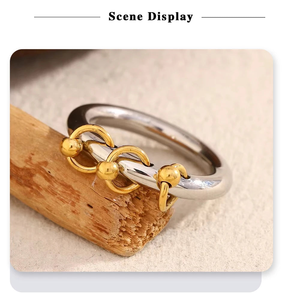 MamacitaSlay Unique Cool 316L Stainless Steel Double Color Ring Creative Waterproof Jewelry Women's Charm Statement Ring Gift