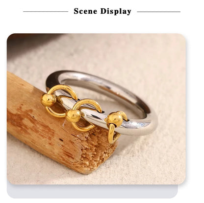 MamacitaSlay Unique Cool 316L Stainless Steel Double Color Ring Creative Waterproof Jewelry Women's Charm Statement Ring Gift