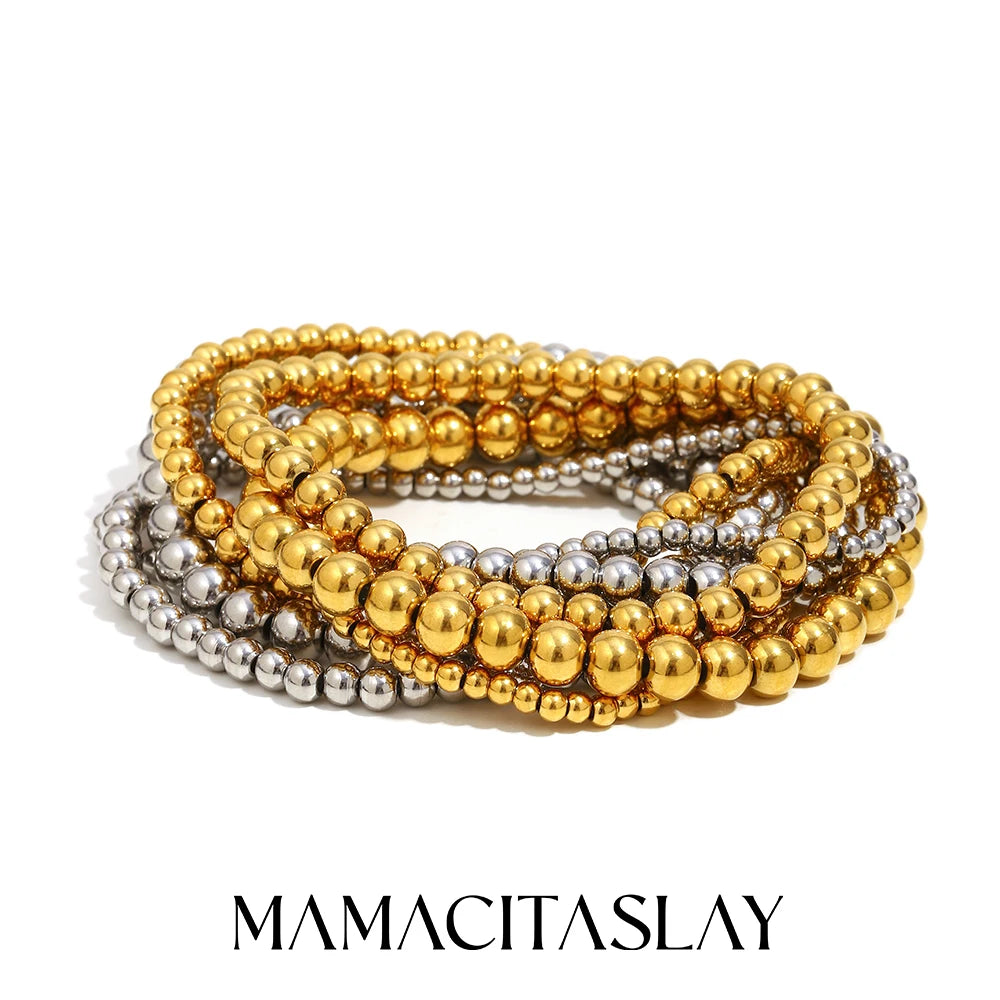 MamacitaSlay 316L Stainless Steel Elastic Bead Bracelet 18K Gold Plated Waterproof Wrist Jewelry High Quality Bracelet Gifts