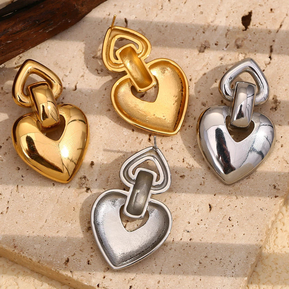 MamacitaSlay 18K Gold Plated Stainless Steel Heart Shaped Earrings Party Waterproof Jewelry Women's Charm Statement Earrings