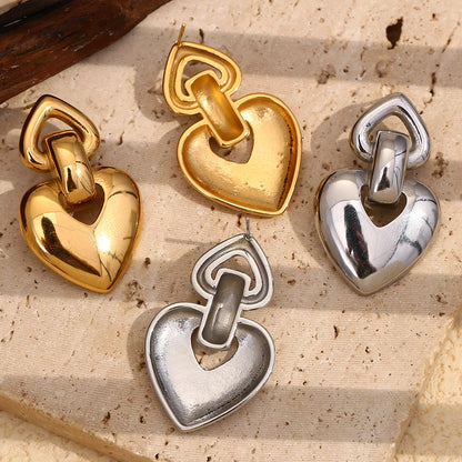 MamacitaSlay 18K Gold Plated Stainless Steel Heart Shaped Earrings Party Waterproof Jewelry Women's Charm Statement Earrings