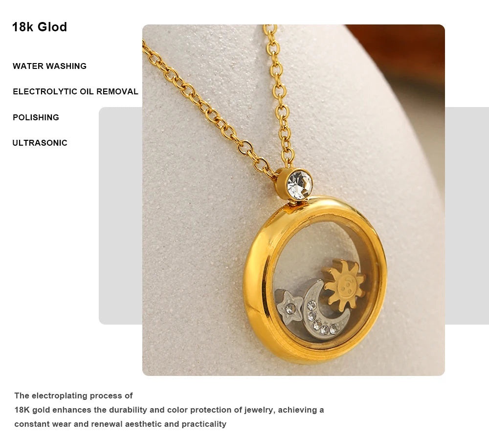 MamacitaSlay 316L Stainless Steel Celestial Pendant Necklace 18K Gold Plated Waterproof Jewelry Gift For Women Everyday Wear