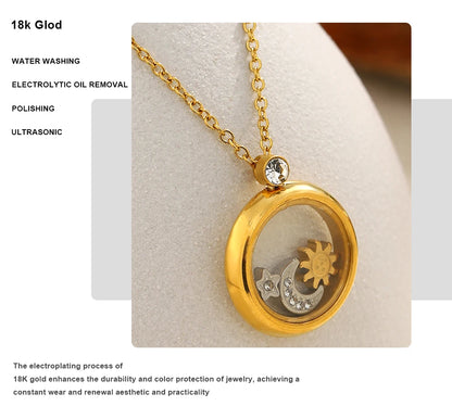 MamacitaSlay 316L Stainless Steel Celestial Pendant Necklace 18K Gold Plated Waterproof Jewelry Gift For Women Everyday Wear