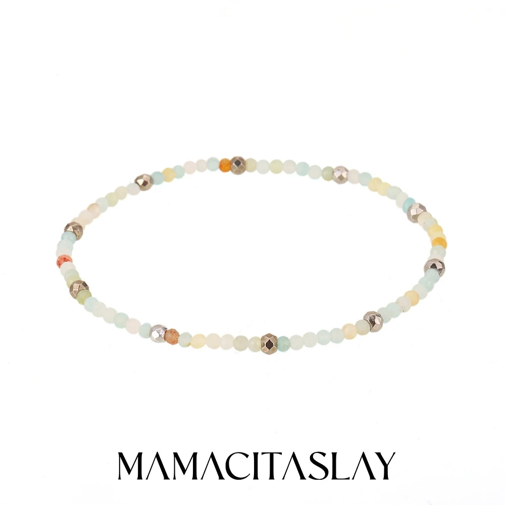 MamacitaSlay 316L Stainless Steel Natural Stone Necklace Elastic Rope Bracelet Handmade Waterproof Jewelry Women's Classic Gift