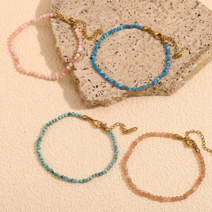 MamacitaSlay Summer 3mm natural stone amazonite Turquoise Jade Larimar Bracelet on the leg Waterproof Anklets jewellery women