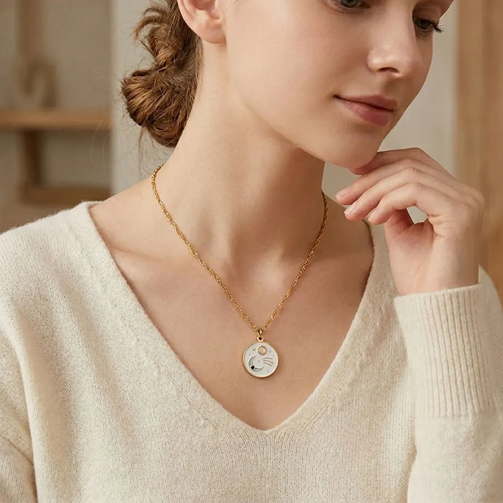 MamacitaSlay 316L Stainless Steel Rainbow Moon Star Enamel Necklace 18K Gold Plated Waterproof Jewelry For Women Everyday Wear