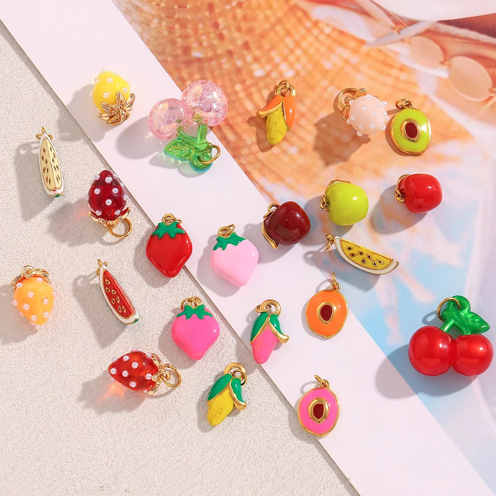 MamacitaSlay Stainless Steel Resin Tropical Fruit Charms Earrings Necklace Bracelet DIY Accessories Women's Waterproof Pendant