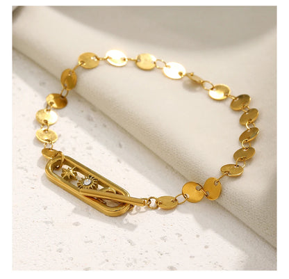 MamacitaSlay 316L Stainless Steel Celestial Sun Moon Star OT Chain Bracelet 18K Gold Plated Waterproof Jewelry For Women Gift