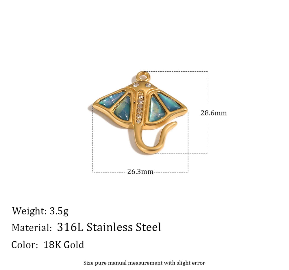 MamacitaSlay 316L Stainless Steel Ocean Theme Zircon Shell Charms 18K Gold Plated Waterproof Making DIY Jewelry For Women Gift