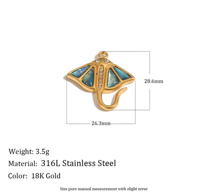MamacitaSlay 316L Stainless Steel Ocean Theme Zircon Shell Charms 18K Gold Plated Waterproof Making DIY Jewelry For Women Gift