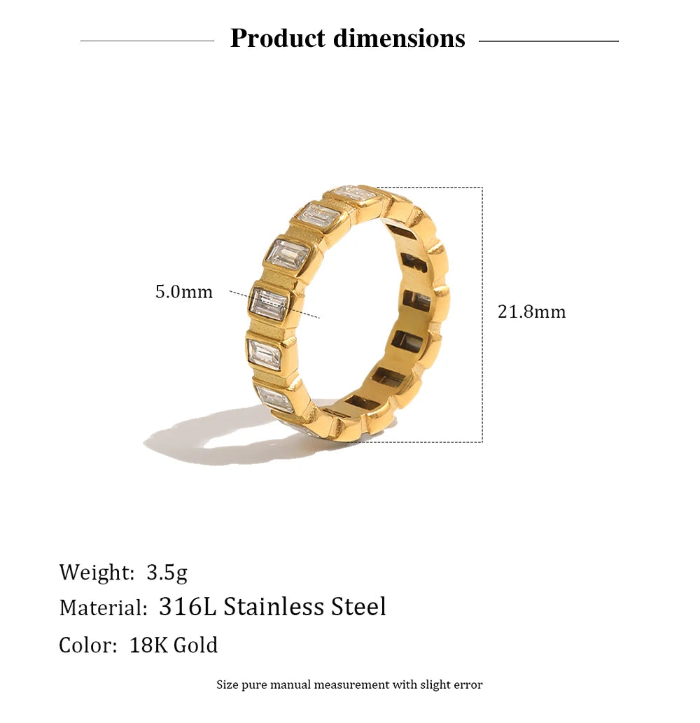 MamacitaSlay 316L Stainless Steel Heart Square Zircon Ring 18K Gold Plated Waterproof Stackable Statement Jewelry For Women Gift