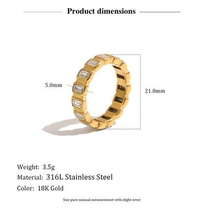 MamacitaSlay 316L Stainless Steel Heart Square Zircon Ring 18K Gold Plated Waterproof Stackable Statement Jewelry For Women Gift