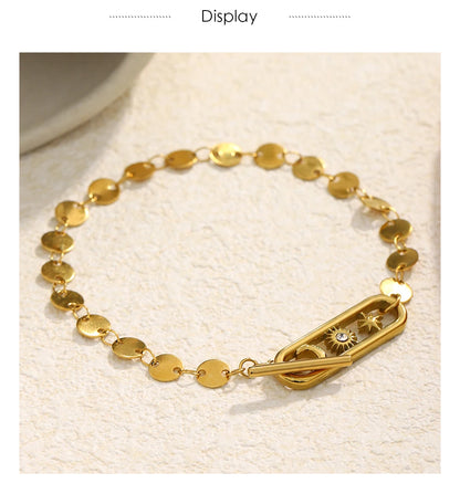 MamacitaSlay 316L Stainless Steel Celestial Sun Moon Star OT Chain Bracelet 18K Gold Plated Waterproof Jewelry For Women Gift