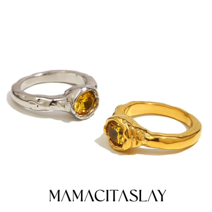 MamacitaSlay 316L Stainless Steel Zircon Irregular Ring 18K Gold Plated Waterproof Jewelry Women's Classic Ring High Quality