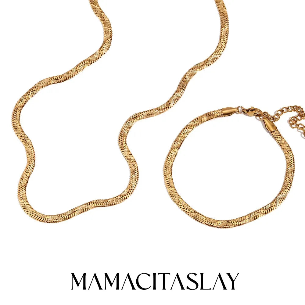MamacitaSlay 316L Stainless Steel Snake Bone Stackable Necklace Bracelet 18K Gold Plated Waterproof Jewelry Set For Women Gift