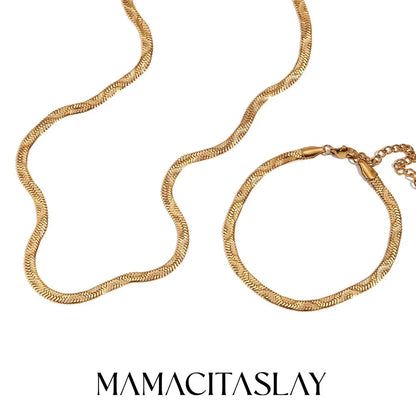 MamacitaSlay 316L Stainless Steel Snake Bone Stackable Necklace Bracelet 18K Gold Plated Waterproof Jewelry Set For Women Gift