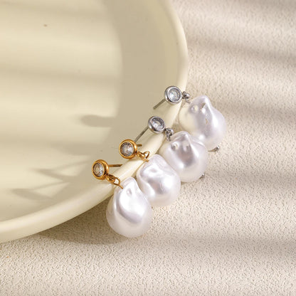 MamacitaSlay 316L Stainless Steel Zircon Baroque Pearl Earrings Necklace 18K Gold Plated Waterproof Jewelry Set For Women Gift