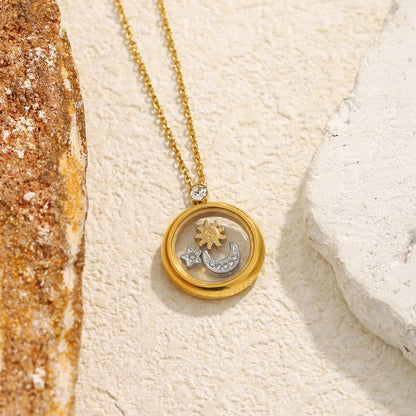 MamacitaSlay 316L Stainless Steel Celestial Pendant Necklace 18K Gold Plated Waterproof Jewelry Gift For Women Everyday Wear