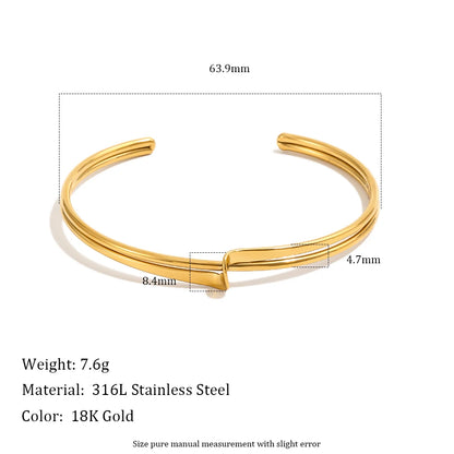 MamacitaSlay 316L Stainless Steel Twisted Wave Fold Thin Wire Cuff Bangle 18K Gold Plated Waterproof Jewelry For Women Bracelet