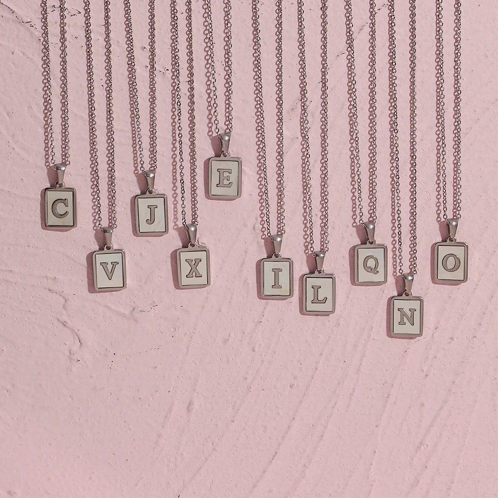 MamacitaSlay 18K Gold Plated Chain Necklaces Male Square Shell Letters Necklaces 316L Stainless Steel Jewelry For Women Gift